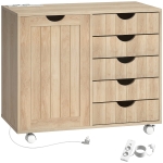 HOMCOM Mobile stampante con 5 cassetti, ruote, porte USB e ripiano regolabile, Naturale