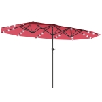 Outsunny 4.4m Double-Sided Sun Umbrella Patio Parasol LED Solar Lights Red