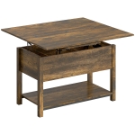 HOMCOM Mesa de centro elevable y extensible mesa de salón con compartimento oculto estante abierto 100x45x50,5cm marrón rústico