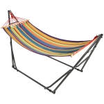 Outsunny Cama Rede com Suporte Dobrável 2 em 1 Estendal com Barra Estrutura de Aço para Jardim 270x100x94 cm Multicolor