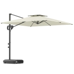 Outsunny Ombrellone a Braccio Quadrato 2,5x2,5 m, Ombrellone da Giardino Esterno Inclinabile con Doppio Telo, 2 Basi e Manovella, Crema