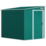 Outsunny Cobertizo para Herramientas en Metal 1.5x2m con Base, Puerta Corredera y Techo Inclinado, Verde