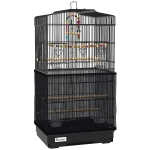 PawHut Jaula para pájaros con asa, bandeja extraíble, posaderos de madera, columpio y cuencos, 46.5x35.5x92cm, Negro