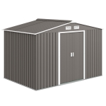 Outsunny 9 x 6FT Outdoor Garden Roofed Metal Storage Shed Tool Box with Foundation Ventilation & Doors Light, Grey