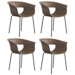 Outsunny Sillas de jardín Set de 4 ergonómicas para balcón con diseño con corte y reposabrazos resistentes a la intemperie inoxidables Café