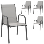Outsunny Set 4 sedie da giardino impilabili con schienale traspirante e braccioli