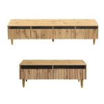 Set 2 mobili contenitore a LED con 4 ante e 2 cassetti, 178x35x45 e 110x50x40 cm, Color Legno