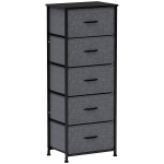 HOMCOM Cómoda 5 cajones mueble de almacenamiento cajón de tela plegable - estructura de acero negro - 45 x 30 x 116 cm gris oscuro
