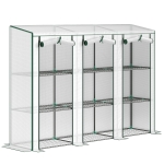 Outsunny Invernadero de Exterior de 3 Niveles con Puerta Enrollable con Cremallera 9 Estantes Cubierta de PE 215x46x151cm Blanco