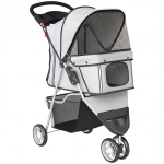 PawHut Carrinho dobrável para cães com cesto de armazenamento, almofada, janelas de malha e porta-copos para cães pequenos até 10 kg, Cinza