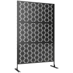 Outsunny Metal Decorative Privacy Screen Outdoor Divider, Black Grid