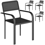 Outsunny Set 4 sedie da giardino impilabili con braccioli e telaio in acciaio, Nero