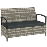 Outsunny Panca da Giardino a 2 Posti con Contenitore 125L, Cuscino e Maniglie, in Polyrattan, 123x70x82 cm, Grigio Scuro