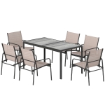Outsunny Ensemble de table et chaises de jardin avec table effet bois et 6 chaises à assise respirante pour terrasse patio kaki