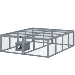 PawHut Enclos extérieur clapier en bois avec 2 portes Maisonnette pour 2-4 lapins nains 180,4 x 150 x 48 cm Gris