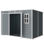 Outsunny Abri à outils à 2 entrées avec fenêtres et aérations, en PP et Aluminium, 303x183x184 cm, Gris