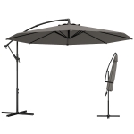 Outsunny Parasol déporté Ø300 cm avec base croisée toile réglable et manivelle UPF30+ pour terrasse patio gris