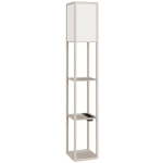 HOMCOM Lampă de Podea LED cu Rafturi, Lampă Modernă cu Întrerupător cu Pedală și Porturi USB, Temperatură a Luminii Reglabilă pentru Living și Dormitor, Alb și Stejar