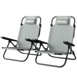 Outsunny Lot de 2 chaises de camping portables, pliantes pour la plage, dossier réglable, Gris clair.
