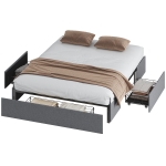 HOMCOM Structure de Lit Double à Lattes avec 3 Tiroirs, en Bois, Polyester et Métal, 165x193x30 cm, Gris