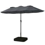Outsunny Parasol Double à 12 Baleines avec Manivelle, Base en Croix et Sacs, en Métal et Polyester, 3x1.5 m, Gris Foncé