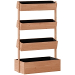 Outsunny Jardinieră din lemn cu 4 niveluri Jardinieră ridicată exterioară cu orificii de drenaj și material nețesut Maro