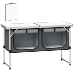 Outsunny Campingkeuken opvouwbaar Campingkast met aluminium frame opbergruimte werkblad voor camping en reizen zilver