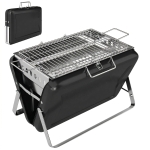 Outsunny Grill na węgiel drzewny ze stali nierdzewnej BBQ Smoker z rusztem, uchwytem, składanymi nogami do grillowania na tarasie, campingu 40x28x25,5 cm czarny