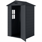 Outsunny Abri à Outils à 2 Entrées avec Fenêtres et Aérations, en PP et Aluminium, 128x104x196 cm, Gris foncé