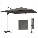 Outsunny Parasol Déporté Inclinable 3x3 m avec Base en Croix et Manivelle, en Polyester Gris Foncé