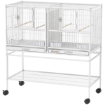 PawHut Cage pour oiseaux Grande avec séparateur Roulettes 4 mangeoires 4 perchoirs Étagère 2 plateaux amovibles 95x45,5x102 cm Blanc
