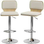 HOMCOM Lot de 2 tabourets hauts de cuisine rotatifs à 360° réglables en hauteur 81-102 cm revêtus lin beige