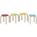 HOMCOM 4-Piece Stacking Stools, Colourful Round Wooden Stools for Home Office, Dining Room, Blue, Yellow, Red, Green