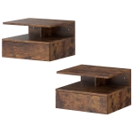 HOMCOM Lot de 2 tables de chevet murales avec tiroir Montées au mur 35x32x22,5 cm Marron rustique