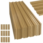 Outsunny Set de 12 Panouri pentru Acoperiș din Oțel Galvanizat 7m² pentru Căsuță de Unelte Șopron 129x45cm Lemn Natural