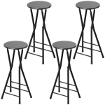 HOMCOM Lot de 4 Tabourets de Bar Pliants avec Double Repose-pieds, en Bois et Acier, 34x30x70 cm, Noir