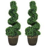 HOMCOM Set of 2 Artificial Plants, Topiary Spiral Boxwood Trees with Pot, for Home Indoor Outdoor Decor, 90cm