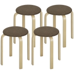 HOMCOM Tabourets rembourrés lot de 4, empilables, surface laquée, pieds en bois, Brun