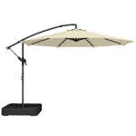 Outsunny 3 m Garden Cantilever Parasol with Cross Base, Sandbag, 360° Rotating Overhanging Banana Umbrella, Beige