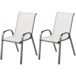 Outsunny Ensemble 2 chaises de jardin empilables avec accoudoirs incurvés, en acier et tissu respirant, 54x71x93 cm, Gris clair