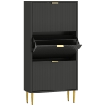 HOMCOM Mobilier pentru pantofi 18 perechi cu 3 sertare rabatabile, uși canelate și rafturi reglabile, 60x24x122,5cm, negru