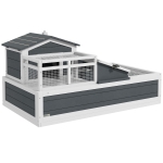 PawHut Maison pour tortues, 2 niveaux, pour intérieur et extérieur, balcon, bois de sapin, Gris