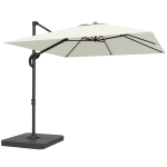 Outsunny 2.4 x 2.4m Cantilever Parasol with Umbrella Weights, UPF50+ Offset Outdoor Umbrella w/ Easy Tilt Adjustment, Cream White