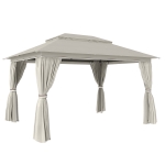 Outsunny 3 x 4 m Outdoor Garden Gazebo with Netting and Curtains, UPF50+ Patio Gazebo Permanent Pavilion Canopy, Beige