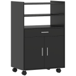 HOMCOM Mueble para Microondas de Madera con Cajón, Armario de 2 Puertas y 2 Estantes, 59x40x92 cm, Negro