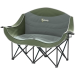 Outsunny Chaise pliante 2 places chaise de camping pliable avec porte-boissons housse de transport charge jusqu'à 250 kg Vert