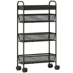 HOMCOM Carrello portaoggetti a 4 livelli su ruote con 3 cestini estraibili, 19x43,2x80 cm, nero
