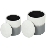 HOMCOM Jeu de 2 poufs de rangement revêtus en chenille et PU assise rembourrée pour couloir chambre gris et crème
