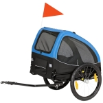 PawHut Remorque pliable pour chien avec réflecteurs Mesh-Fenster roues porte drapeau de sécurité pour chiens jusqu'à 20 kg 138x70x89 cm Bleu