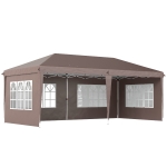 Outsunny Gazebo pieghevole 6x3 m con 4 pareti e finestre, Caffè